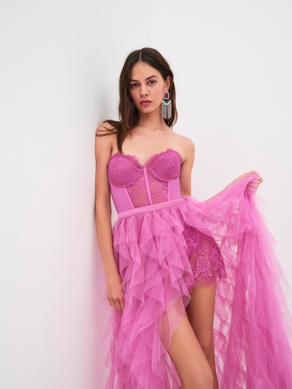 NWT For Love & Lemons Strapless Bustier Dress Gown in Fuchsia Sz Large - Picture 2 of 14